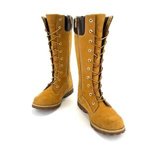 Timberland Asphalt Trail Girls Yellow Lace-Up Tall Boot Sz 5 Leather Waterproof